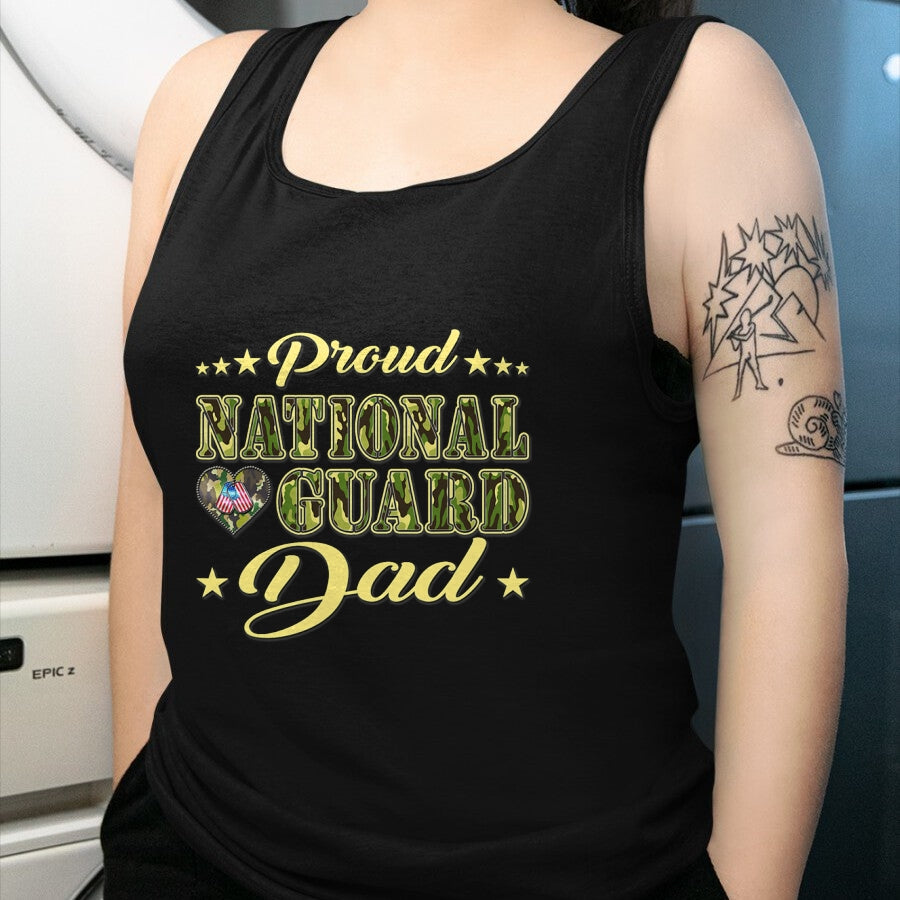 Gift for Dad Shirt, Funny Dad Unisex T-Shirt/Hoodie/Sweatshirt HLT00 – Proud National Guard Dad Dog Tags Heart Military Father Gift T-Shirt