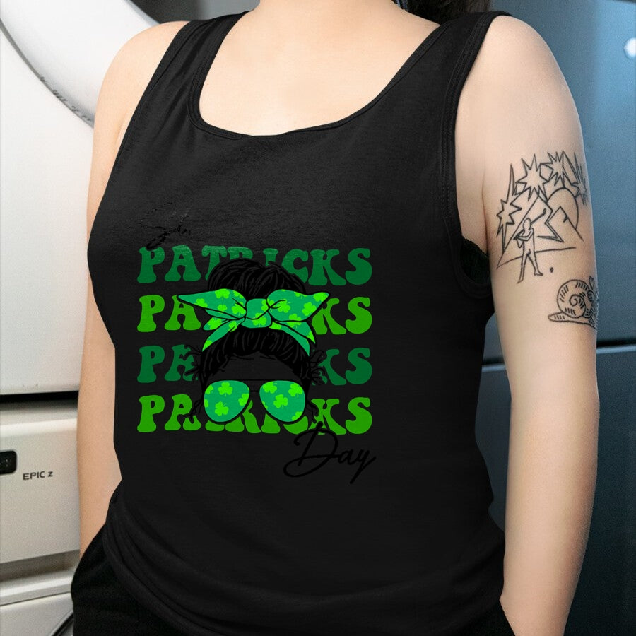 Patrick Day Shirts for Family, Funny Patrick Day shirts, st patrick's day Unisex T-Shirt/Hoodie/Sweatshirt HLT00 - Happy St Patrick Day Funny Messy Bun Glasses Women T-Shirt