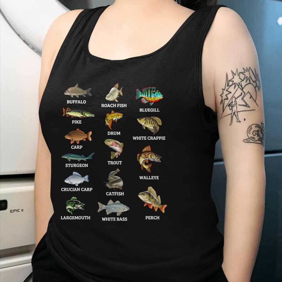 Funny Fishing Shirt, Gift For Fishing Lover Unisex T-Shirt/Hoodie/Sweatshirt HLT00 - Types of Freshwater Fish Species Fishing Fisherman Anglers T-Shirt