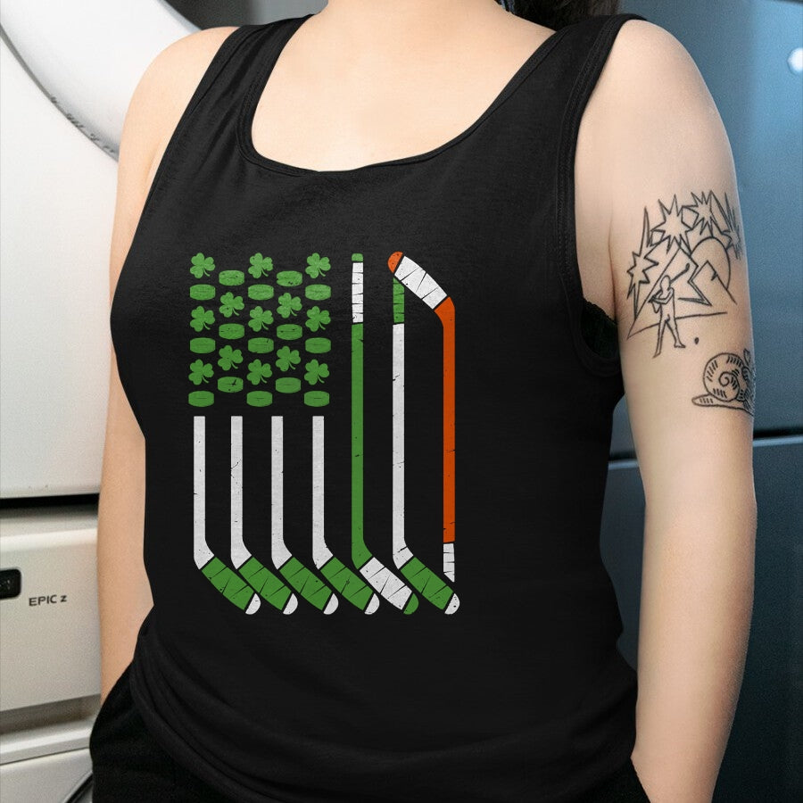 Patrick Day Shirts for Family, Funny Patrick Day shirts, st patrick's day Unisex T-Shirt/Hoodie/Sweatshirt HLT00 - Vintage St Patrick Day Ice Hockey American Flag Saint Pattys T-Shirt