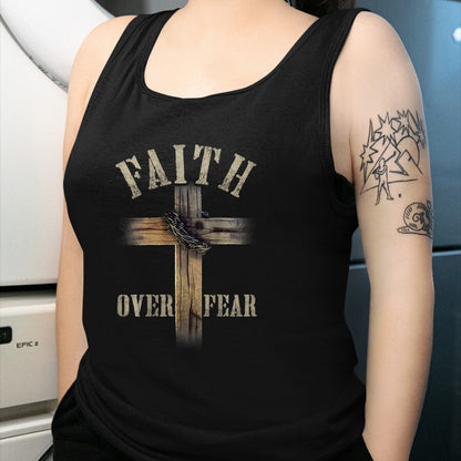 Christian Tee, Christian Faith Unisex T-Shirt/Hoodie/Sweatshirt HLT00 - Faith Over Fear American Christian Cross God Jesus (on back) T-Shirt (1)