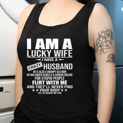 Best Wife Shirt, Wife and Husband Unisex T-Shirt/Hoodie/Sweatshirt HLT00 - Gift for wife T shirt, lucky wife   I Am A Lucky Wife I Have A Crazy Husband V-Neck T-Shirt (2)