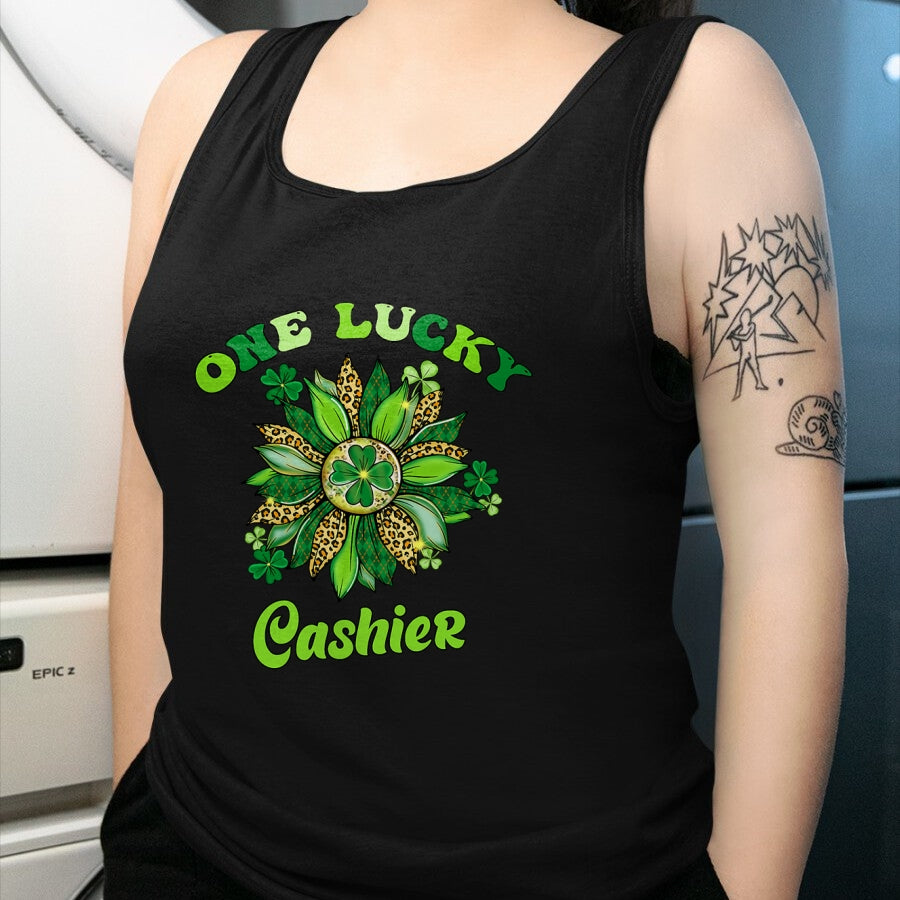 Patrick Day Shirts for Family, Funny Patrick Day shirts, st patrick's day Unisex T-Shirt/Hoodie/Sweatshirt HLT00 - St Patrick Day Shamrock One Lucky Cashier Retro Saint Paddys T-Shirt