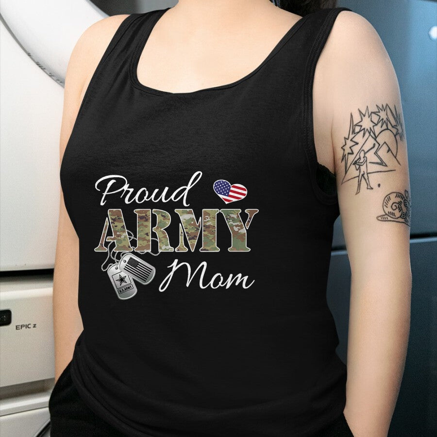 Gift for Mom Shirt, Funny Mom Unisex T-Shirt/Hoodie/Sweatshirt HLT00 - Pride Military Mom with Dog Tag US Flag T-Shirt