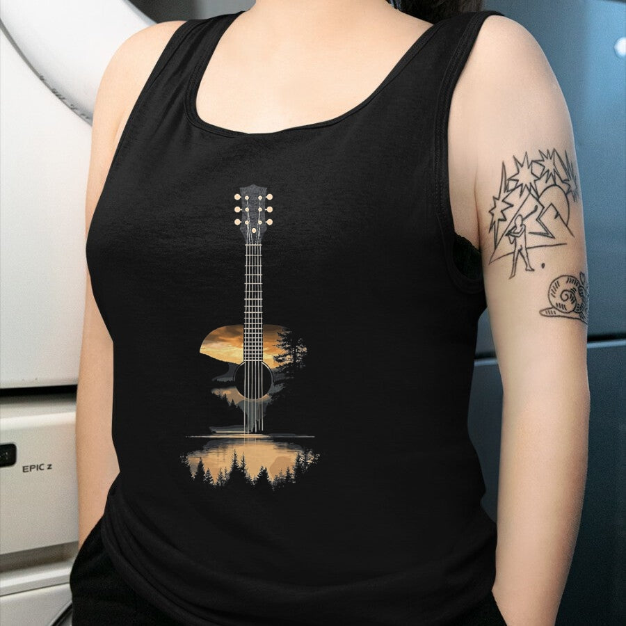 Guitar Lover Shirt, Funny Guitar UnisexT-Shirt/Hoodie/Sweatshirt HLT00 - Sunset Acoustic Guitar Scenic Nature Art T-Shirt, Men, Black, 3X-Large (1)