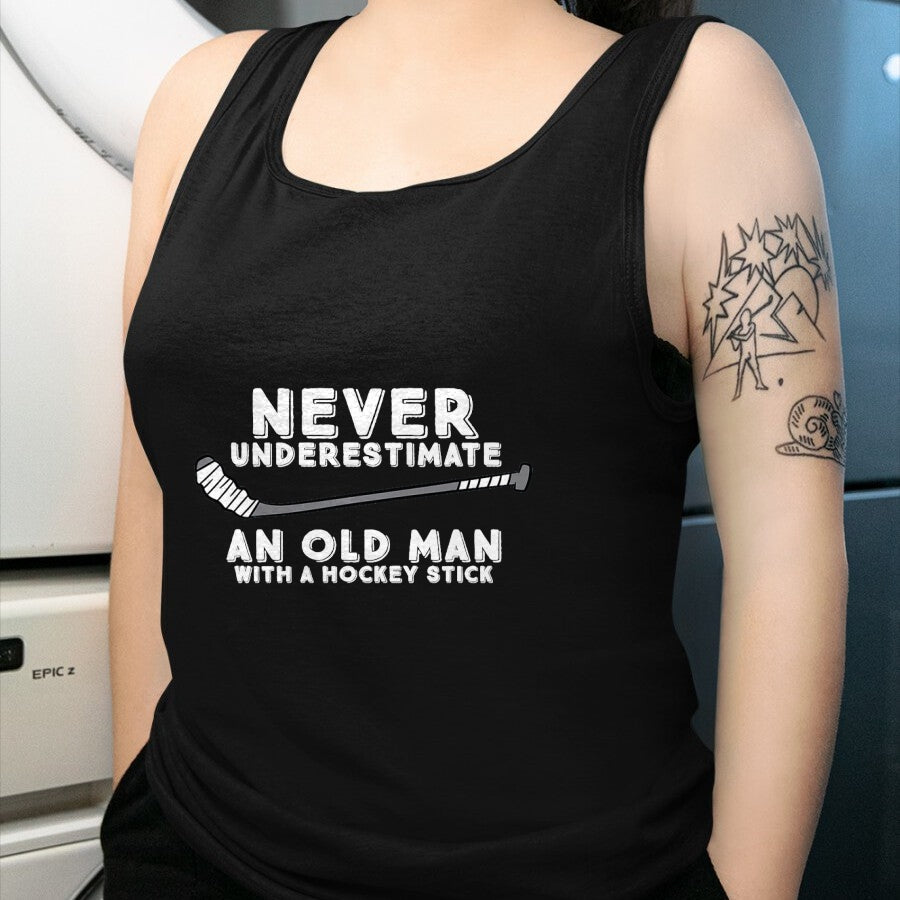 Best Grandpa Shirt, Proud Grandpa Unisex T-Shirt/Hoodie/Sweatshirt HLT00 - Never Underestimate An Old Man With A Stick Old Man Hockey T-Shirt