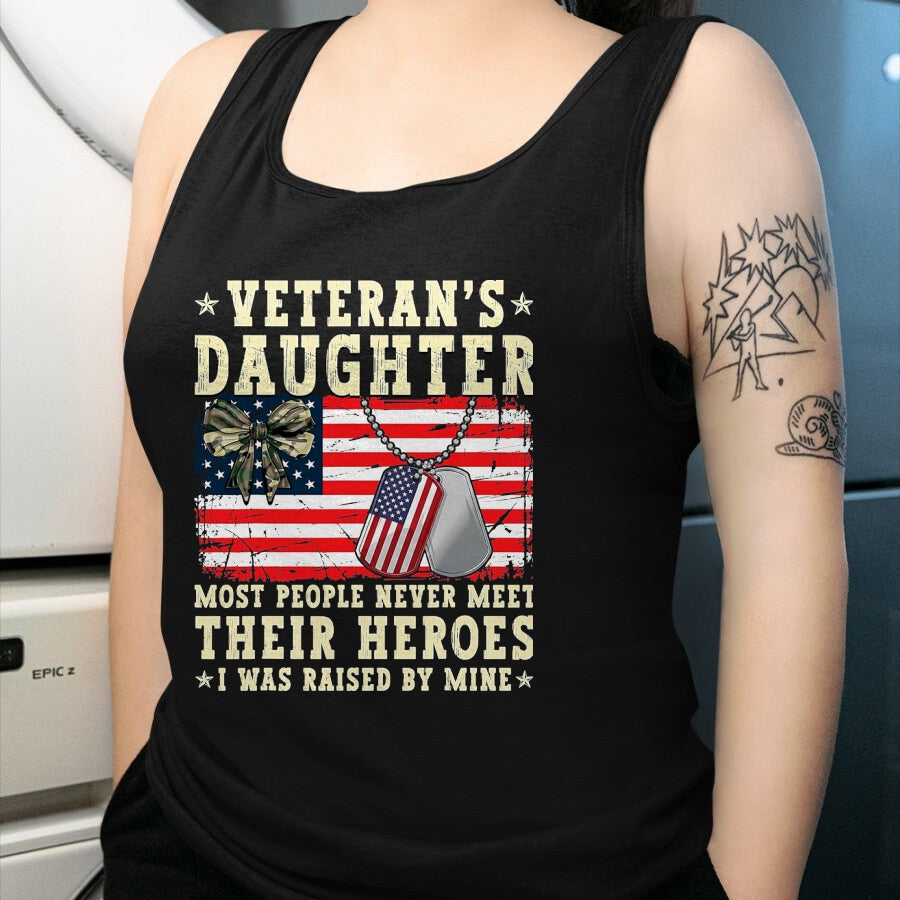 Proud Veteran Shirt, Funny Veteran UnisexT-Shirt/Hoodie/Sweatshirt HLT00 - Veteran_s Daughter Most People Never Meet Their Heroes USA T-Shirt, Men, Black, 3X-Large