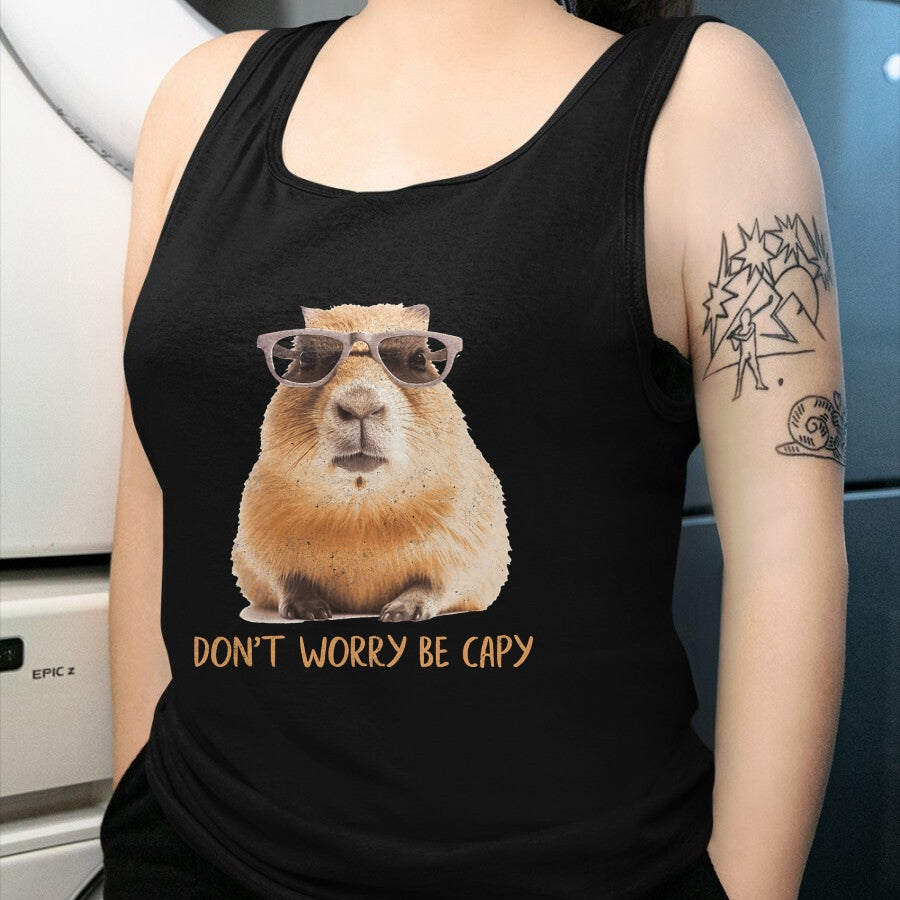 Cute Capybara Shirt, Funny Capybara Unisex T-Shirt/Hoodie/Sweatshirt HLT00 - Funny Graphic Don_t Worry Be Capy Capybara T-Shirt