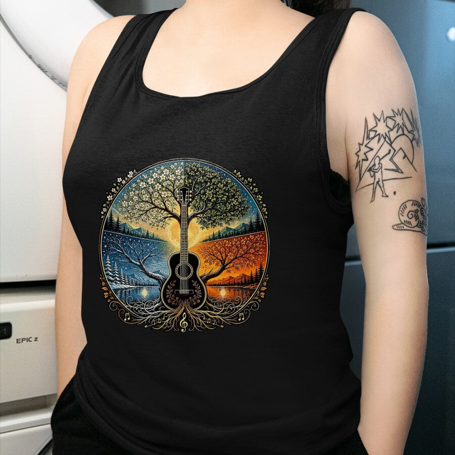 Guitar Lover Shirt, Funny Guitar UnisexT-Shirt/Hoodie/Sweatshirt HLT00 - Acoustic Guitar by the Lake Seasons Nature Music T-Shirt, Men, Black, X-Large