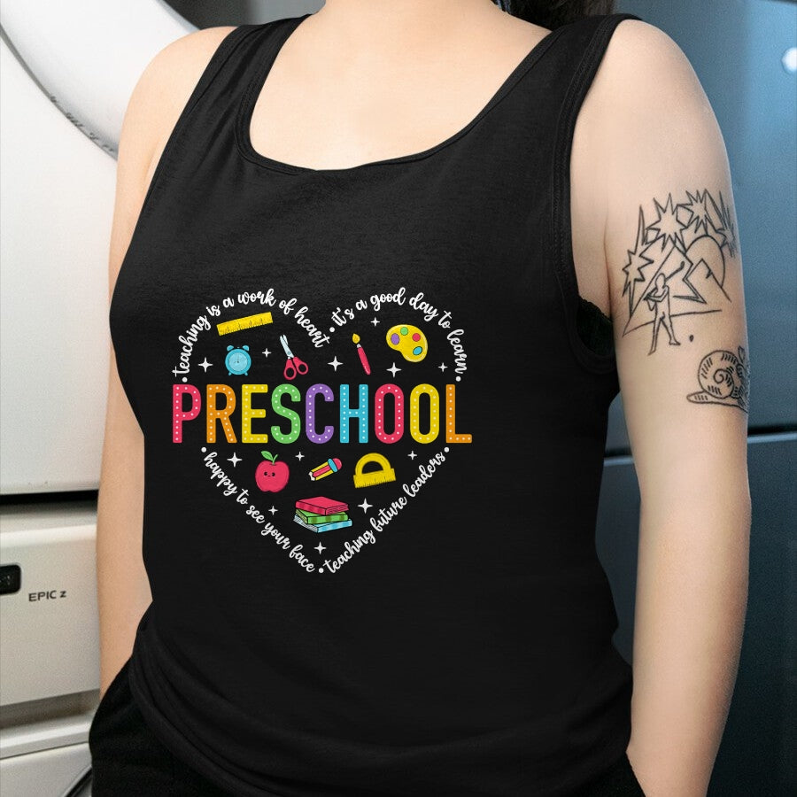 Best Teacher Shirt, Funny Teacher UnisexT-Shirt/Hoodie/Sweatshirt HLT00 - Preschool Teacher Pre-K Heart First Day of Preschool Kids T-Shirt (1)
