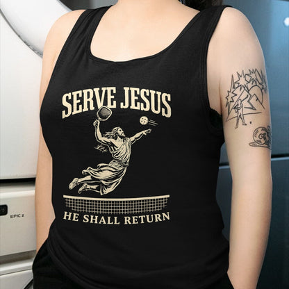 Funny Pickleball Shirt, Pickleball Lover Unisex T-Shirt/Hoodie/Sweatshirt HLT00 - Serve Jesus He Shall Return Pickleball Player Christian T-Shirt