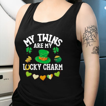 Gift for Mom Shirt, Funny Mom Unisex T-Shirt/Hoodie/Sweatshirt HLT00 - My Twins Are My Lucky Charm St Patricks Day Twin Mom and Dad T-Shirt