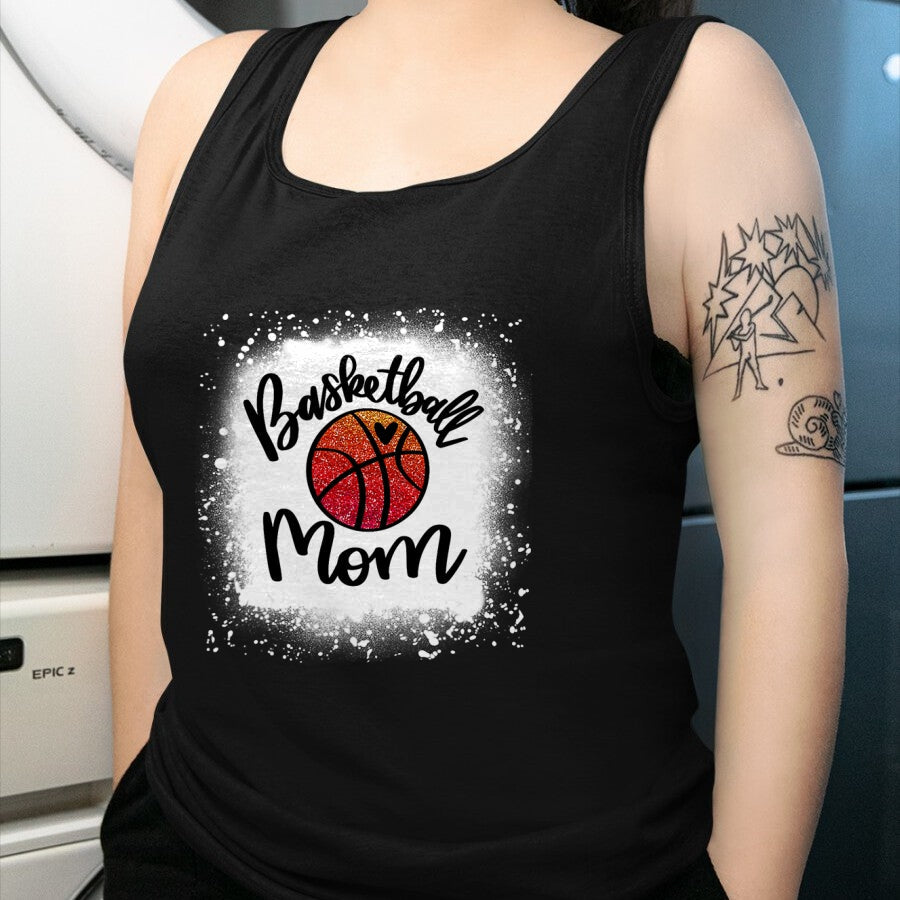 Gift for Mom Shirt, Funny Mom Unisex T-Shirt/Hoodie/Sweatshirt HLT00 - Leopard Bleached Basketball Mom Game Day Gift T-Shirt