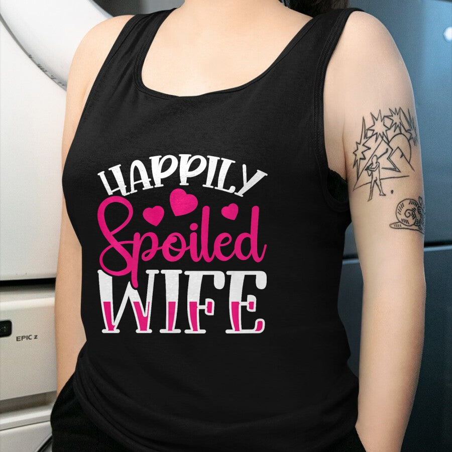 Best Wife Shirt, Wife and Husband Unisex T-Shirt/Hoodie/Sweatshirt HLT00 - Gift for wife T shirt, spoiled wife   Funny Wife Happily Spoiled Wife Premium T-Shirt