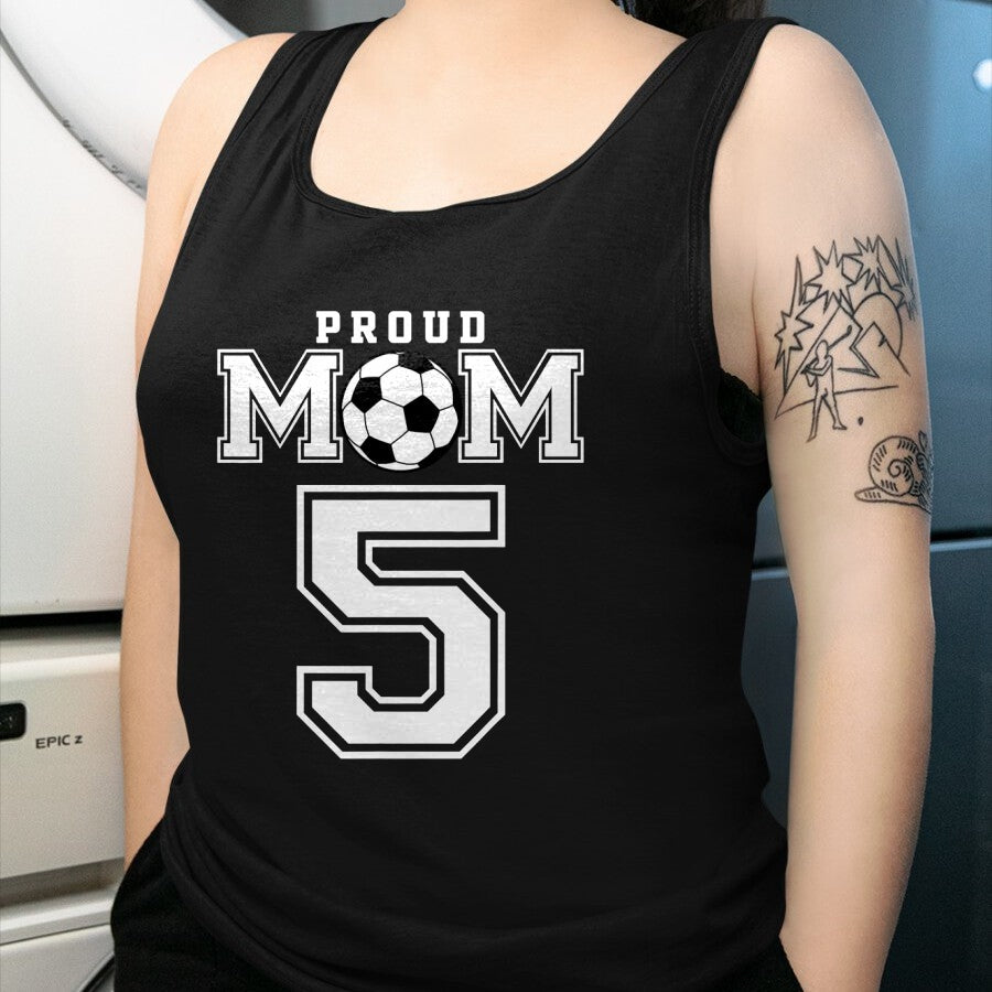 Gift for Mom Shirt, Funny Mom Unisex T-Shirt/Hoodie/Sweatshirt HLT00 - Number 5 Custom Proud Soccer Futbol Mom Personalized Women T-Shirt