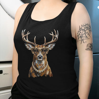 Funny Hunting Shirt, Gift For Hunting Lover Unisex T-Shirt/Hoodie/Sweatshirt HLT00 - Glam Whitetail Deer Wearing Sunglasses Necklace Hunting T-Shirt