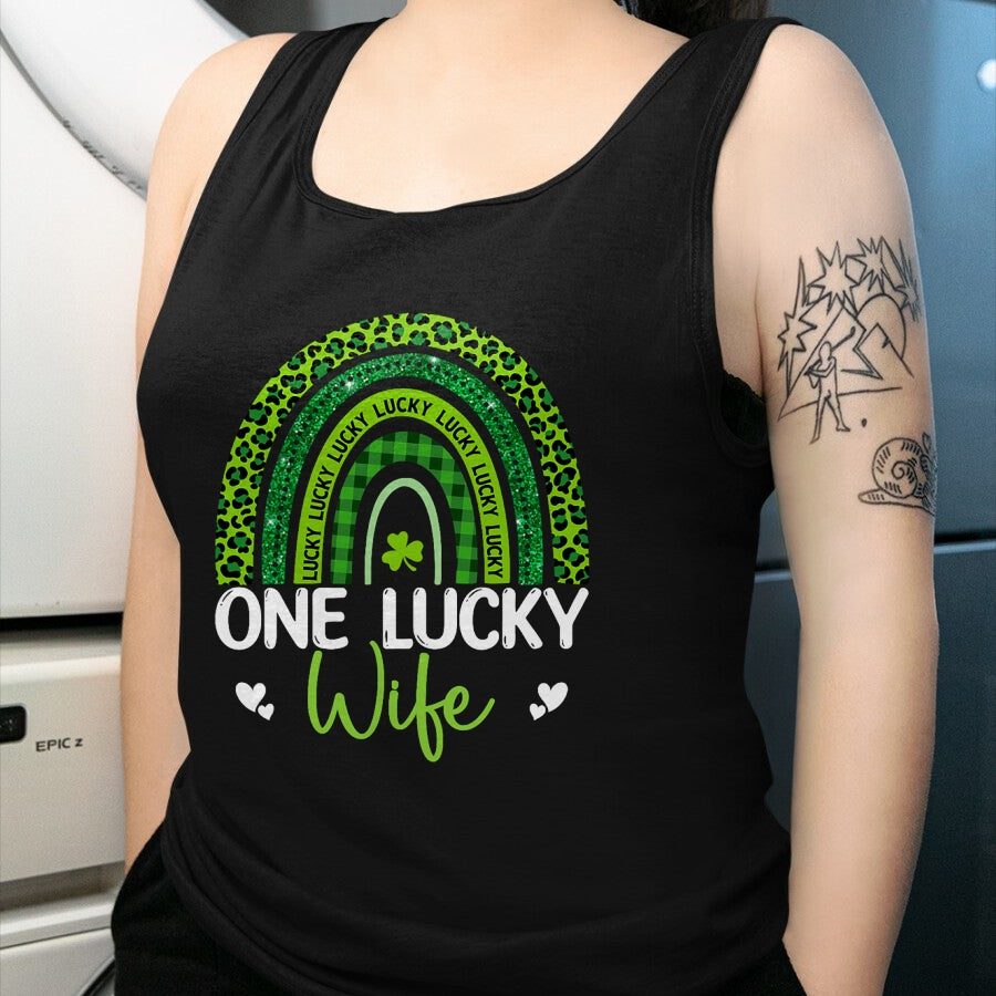 Best Wife Shirt, Wife and Husband Unisex T-Shirt/Hoodie/Sweatshirt HLT00 - Gift for wife T shirt, lucky wife   One Lucky Wife Rainbow Leopard Saint Patrick's Day T-Shirt