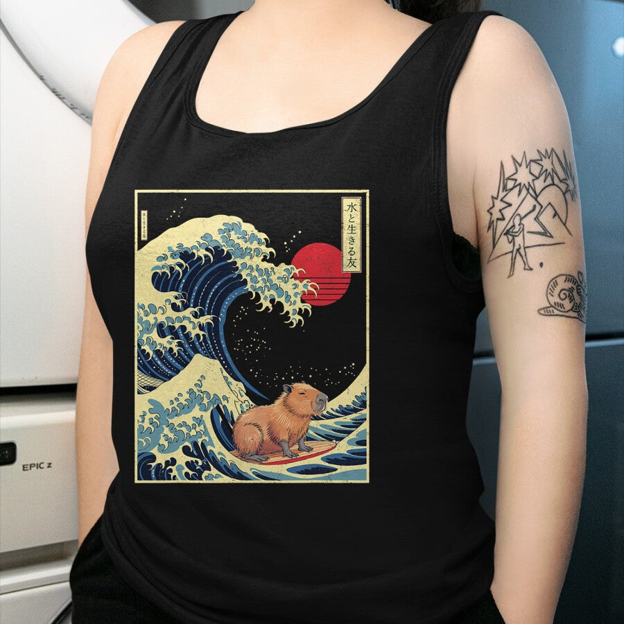 Cute Capybara Shirt, Funny Capybara Unisex T-Shirt/Hoodie/Sweatshirt HLT00 - Surfing Capybara Retro Kawaii T-Shirt