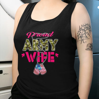 Best Wife Shirt, Wife and Husband Unisex T-Shirt/Hoodie/Sweatshirt HLT00 - Gift for wife T shirt, lucky wife   Proud Army Wife Camo US Flag Dog Tags Pride Military Spouse T-Sh