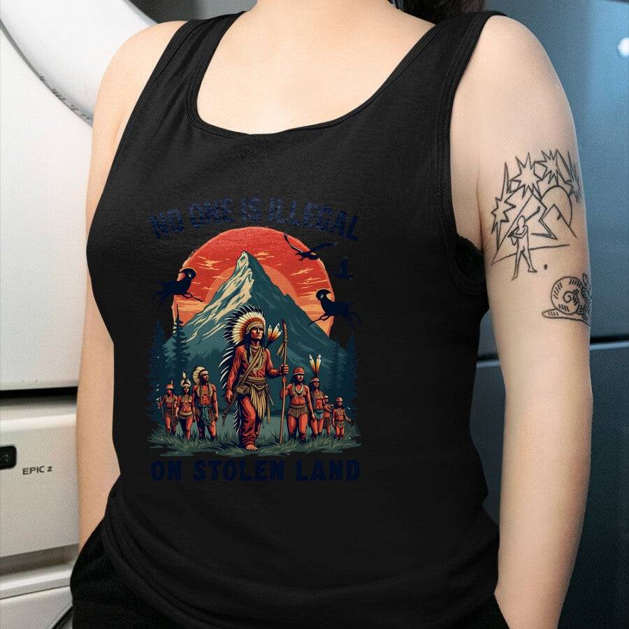 Native American T-Shirts, Vintage Native American Unisex T-Shirt/Hoodie/Sweatshirt HLT00 - Native Americans No One Is Illegal on Stolen Land