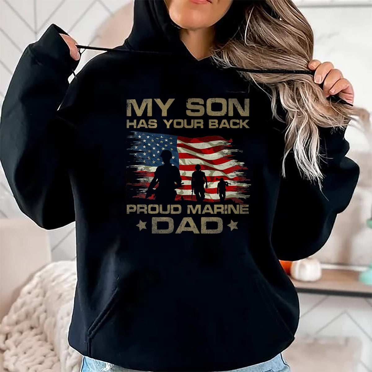 Gift for Dad Shirt, Funny Dad Unisex T-Shirt/Hoodie/Sweatshirt HLT00 – My Son Has Your Back - Marine - Dad Camouflage T-Shirt