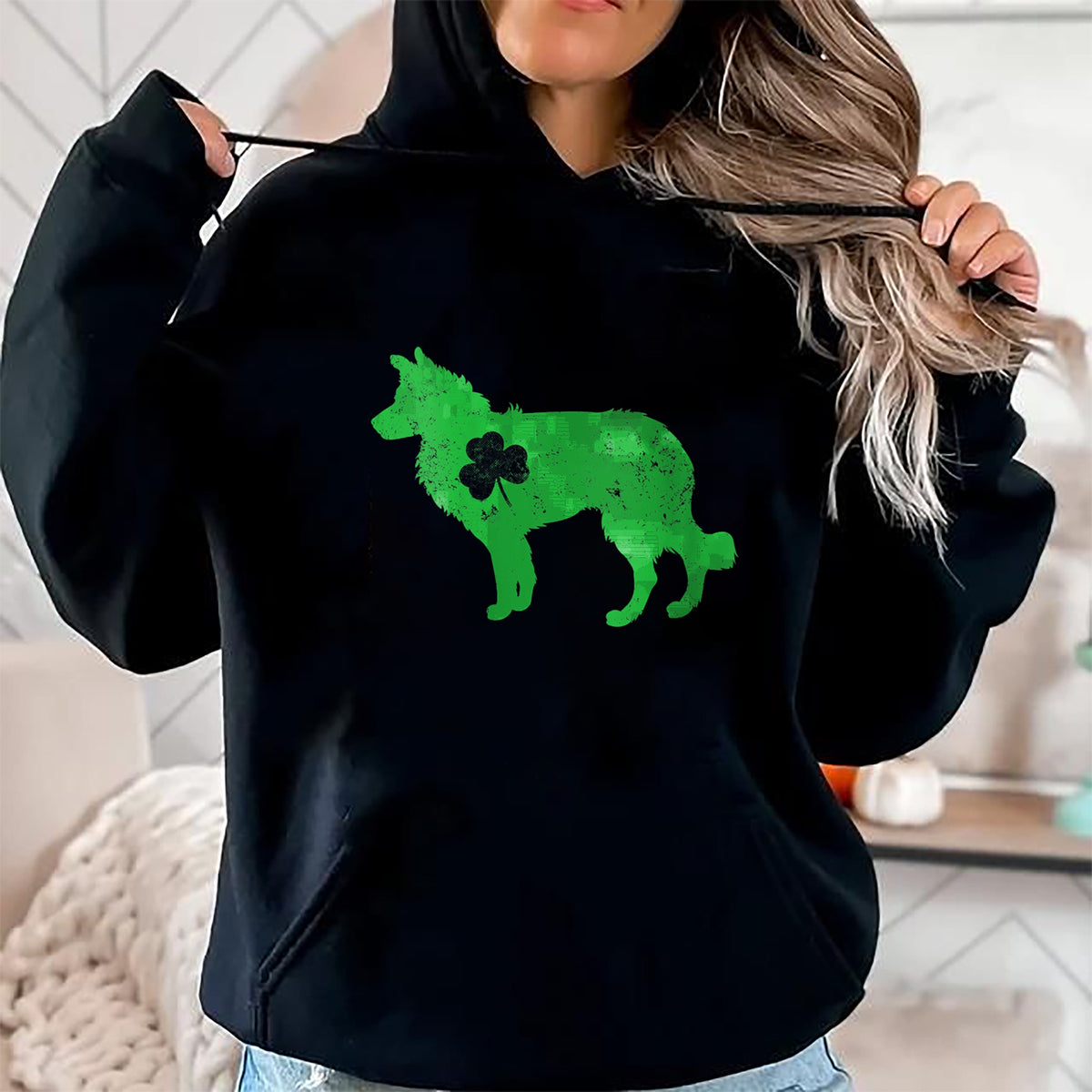 Patrick Day Shirts for Family, Funny Patrick Day shirts, st patrick's day Unisex T-Shirt/Hoodie/Sweatshirt HLT00 - Womens border collie Irish Clover St Patrick Day Leprechaun Dog V-Neck T-Shirt