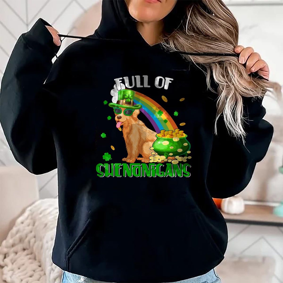 Patrick Day Shirts for Family, Funny Patrick Day shirts, st patrick's day Unisex T-Shirt/Hoodie/Sweatshirt HLT00 - Full Of Shenanigans Patrick Day Leprechaun Golden Retriever T-Shirt