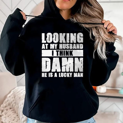 Best Wife Shirt, Wife and Husband Unisex T-Shirt/Hoodie/Sweatshirt HLT00 - Gift for wife T shirt, lucky wife   Womens He is a Lucky Husband - Anniversary Gift - Man & Wife V-N