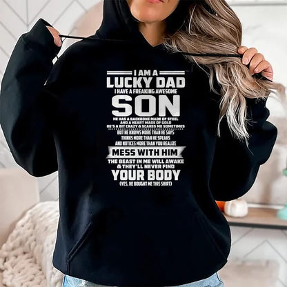 Gift for Dad Shirt, Funny Dad Unisex T-Shirt/Hoodie/Sweatshirt HLT00 – I am a lucky dad i have a freaking awesome son T-Shirt