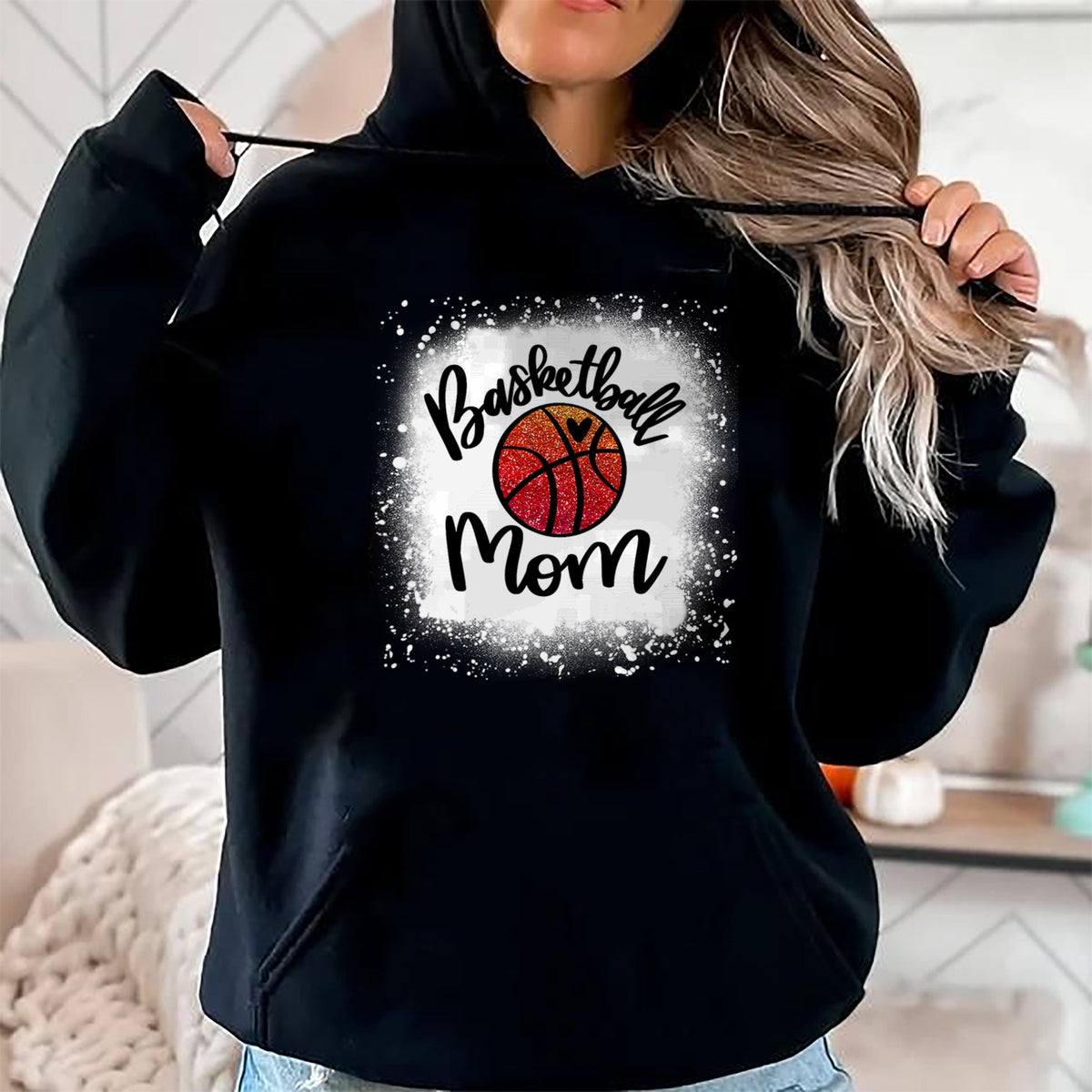 Gift for Mom Shirt, Funny Mom Unisex T-Shirt/Hoodie/Sweatshirt HLT00 - Leopard Bleached Basketball Mom Game Day Gift T-Shirt