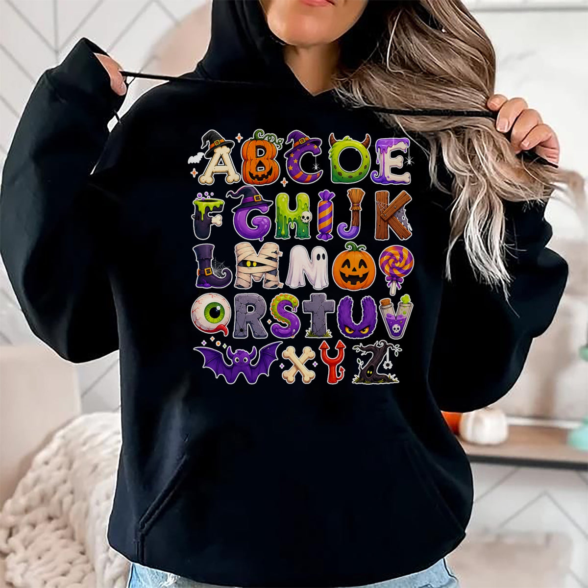 Best Teacher Shirt, Funny Teacher UnisexT-Shirt/Hoodie/Sweatshirt HLT00 - ABCs Learning Kindergarten Teacher Funny Halloween Alphabet T-Shirt