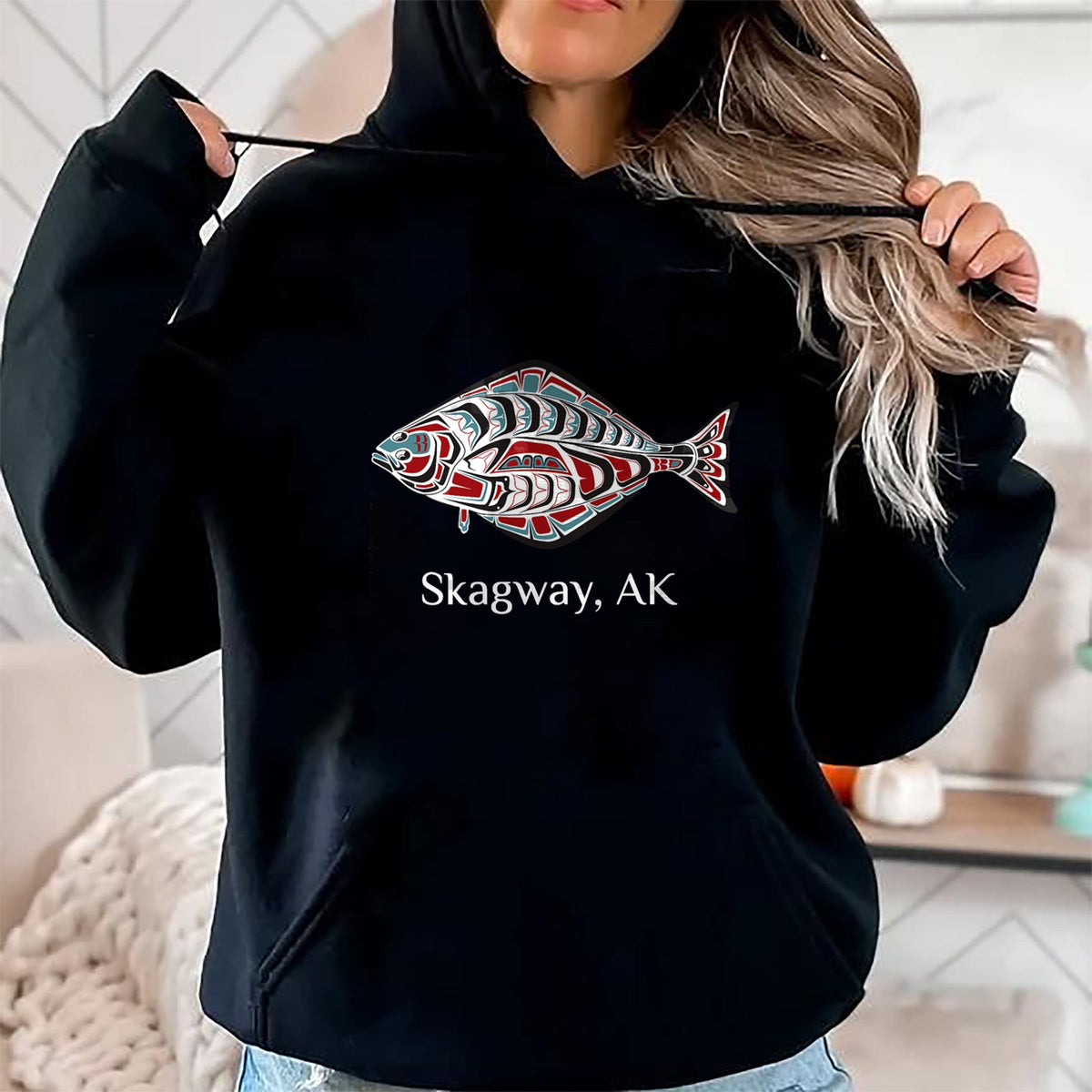 Native American T-Shirts, Vintage Native American Unisex T-Shirt/Hoodie/Sweatshirt HLT00 - Native American Skagway Alaska Halibut Northwest Indian Gift