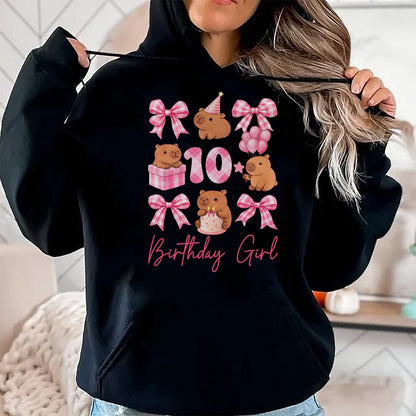 Cute Capybara Shirt, Funny Capybara Unisex T-Shirt/Hoodie/Sweatshirt HLT00 - Coquette 10th Birthday Girl Cute Capybara Bow 10 Year Old T-Shirt