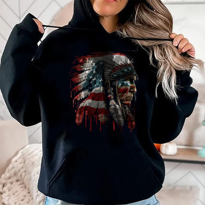 Native American T-Shirts, Vintage Native American Unisex T-Shirt/Hoodie/Sweatshirt HLT00 - Native American Indian Chief American USA Flag