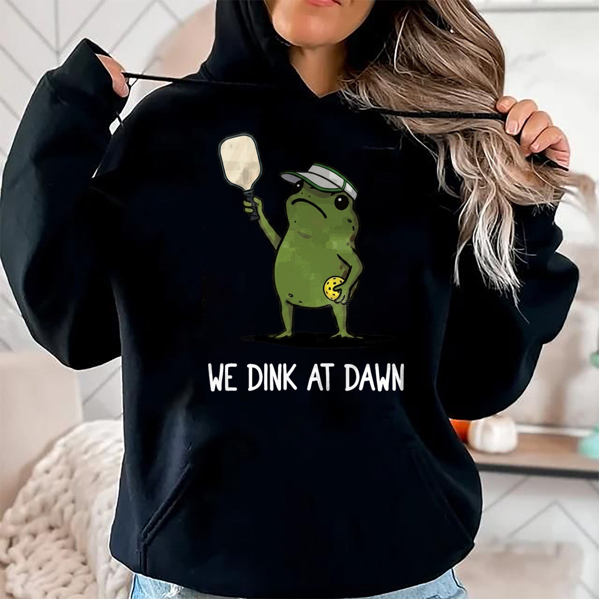 Funny Pickleball Shirt, Pickleball Lover Unisex T-Shirt/Hoodie/Sweatshirt HLT00 - We Dink At Dawn Funny Pickleball Frog T-Shirt