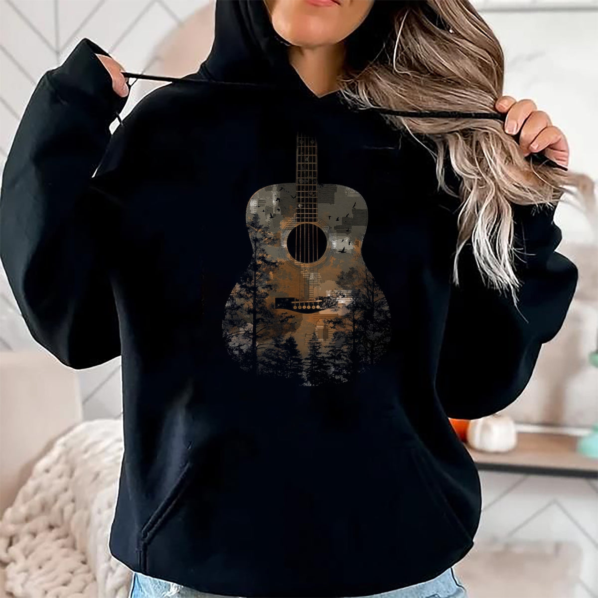 Guitar Lover Shirt, Funny Guitar UnisexT-Shirt/Hoodie/Sweatshirt HLT00 - Acoustic Guitar Outdoors Distressed Nature T-Shirt