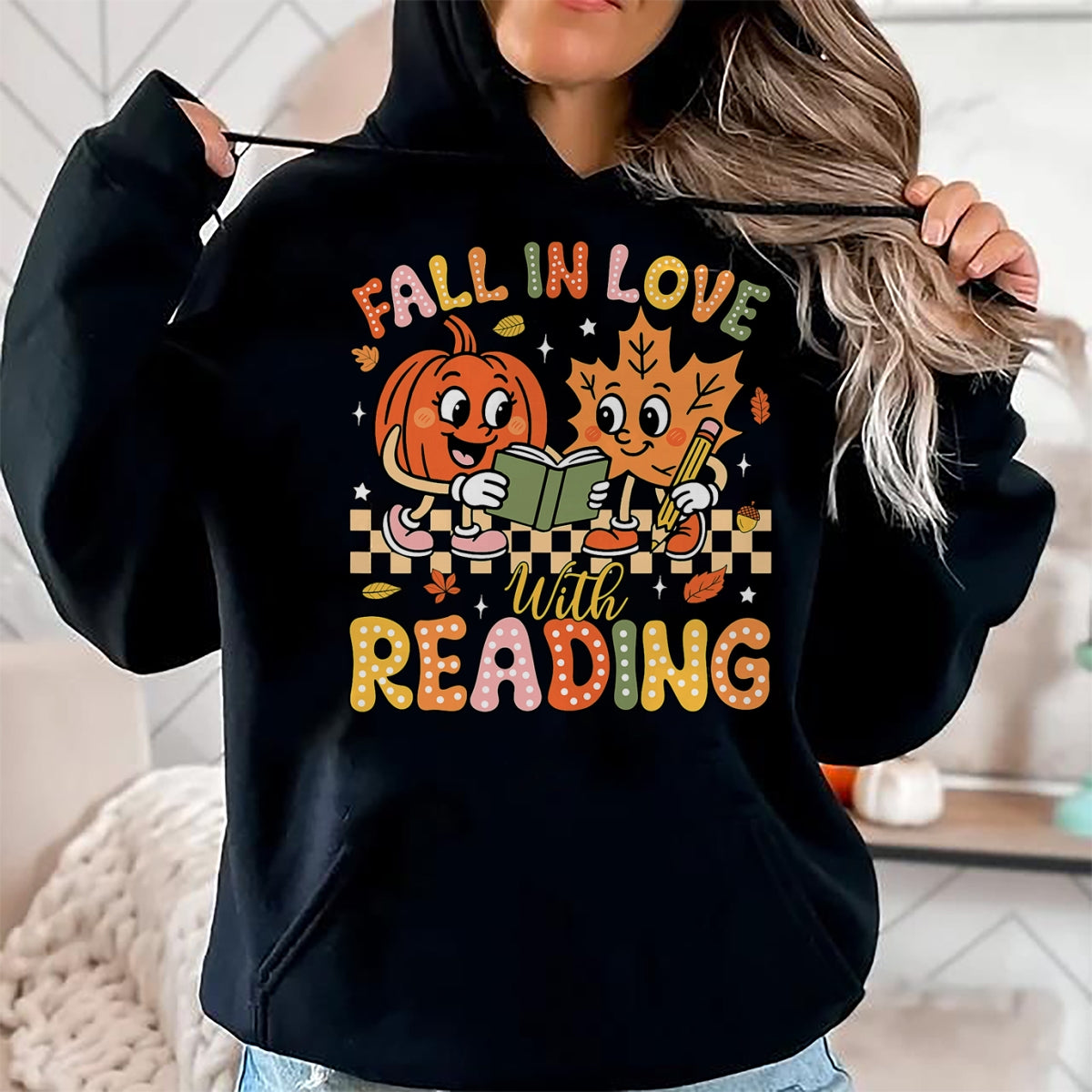 Best Teacher Shirt, Funny Teacher UnisexT-Shirt/Hoodie/Sweatshirt HLT00 - Fall in Love with Reading Autumn Pumpkin Teacher Book Lover T-Shirt