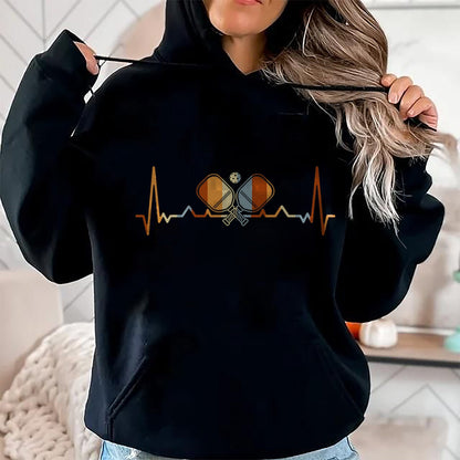 Funny Pickleball Shirt, Pickleball Lover Unisex T-Shirt/Hoodie/Sweatshirt HLT00 - Pickleball Lovers Heartbeat in Retro Colors - Pickleball T-Shirt