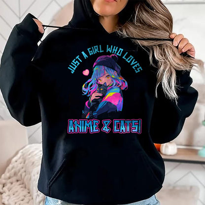 Cat Love Shirt, Funny Cat Lover Gift UnisexT-Shirt/Hoodie/Sweatshirt HLT00 - Just a Girl who loves Anime and Cats Manga Anime Lover T-Shirt