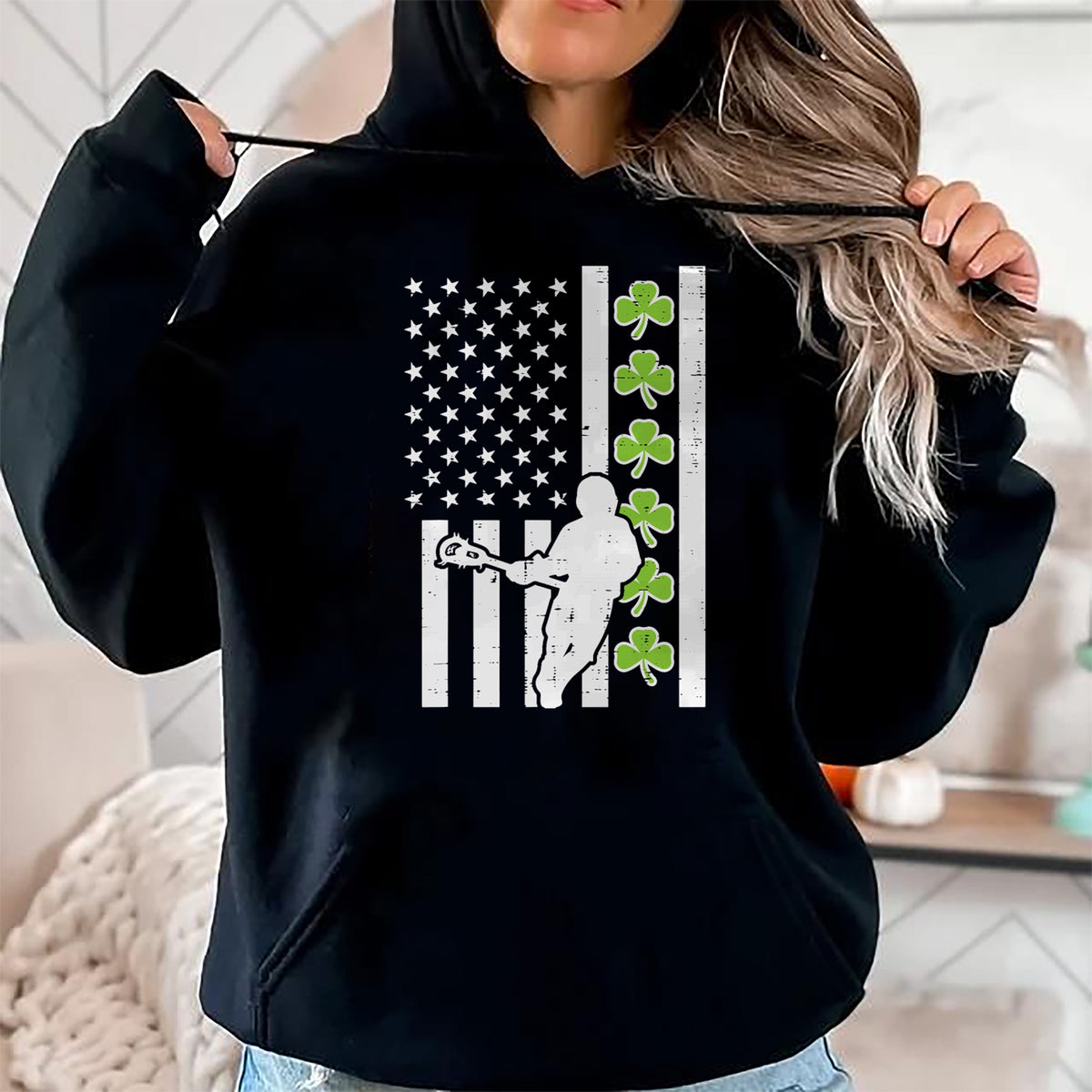 Patrick Day Shirts for Family, Funny Patrick Day shirts, st patrick's day Unisex T-Shirt/Hoodie/Sweatshirt HLT00 - US Flag Shamrock Lacrosse Vintage Lax St Patrick Day Patriot T-Shirt