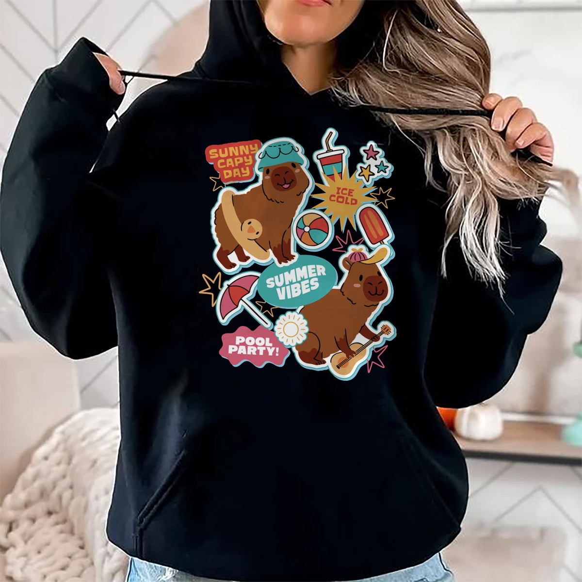 Cute Capybara Shirt, Funny Capybara Unisex T-Shirt/Hoodie/Sweatshirt HLT00 - Summer Capybaras Long Sleeve T-Shirt