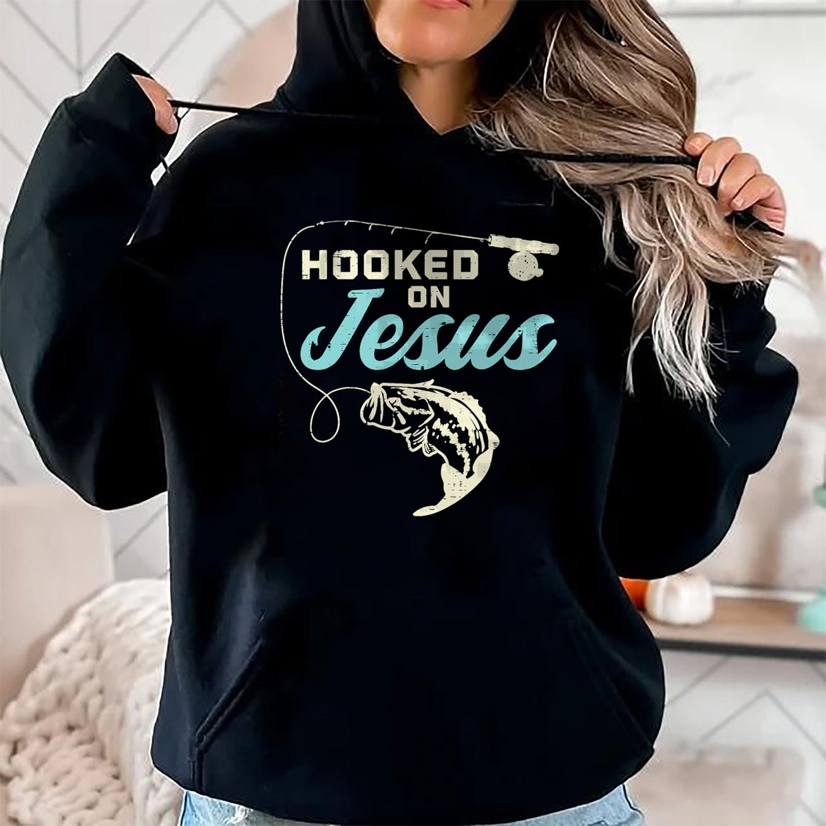 Christian Tee, Christian Faith Unisex T-Shirt/Hoodie/Sweatshirt HLT00 - Hook On Jesus Bass Fishing Christian Religious God Gift T-Shirt