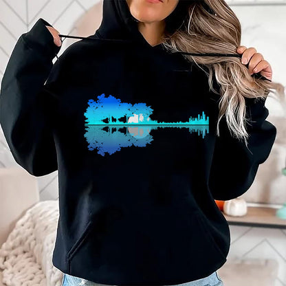 Guitar Lover Shirt, Funny Guitar UnisexT-Shirt/Hoodie/Sweatshirt HLT00 - Guitar Lake Shadow Love Guitar Musician T-Shirt (1)