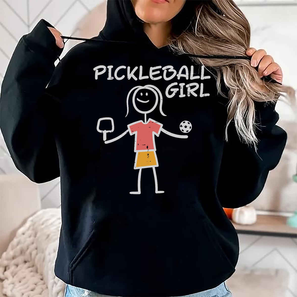Funny Pickleball Shirt, Pickleball Lover Unisex T-Shirt/Hoodie/Sweatshirt HLT00 - Pickleball Girl Stickman Pickle Ball Women Girls Kids Youth T-Shirt