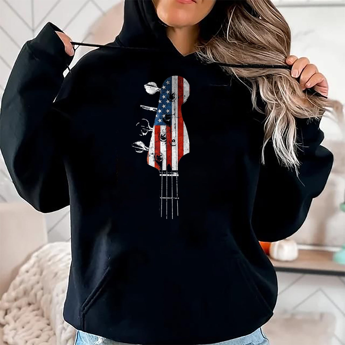 Guitar Lover Shirt, Funny Guitar UnisexT-Shirt/Hoodie/Sweatshirt HLT00 - Bass Guitar Headstock USA Flag for Bassist and Bass Player T-Shirt, Men_s Big and Tall, Black, 2X Ta