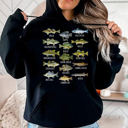 Funny Fishing Shirt, Gift For Fishing Lover Unisex T-Shirt/Hoodie/Sweatshirt HLT00 - Kids Fish Species Biology Types of Freshwater Fish Fishing T-Shirt