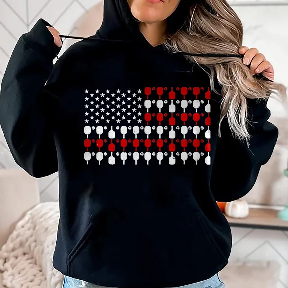 Funny Pickleball Shirt, Pickleball Lover Unisex T-Shirt/Hoodie/Sweatshirt HLT00 - Vintage USA Flag Pickleball Lovers Paddles Pickleball Player T-Shirt, Men, Black, 3X-Large