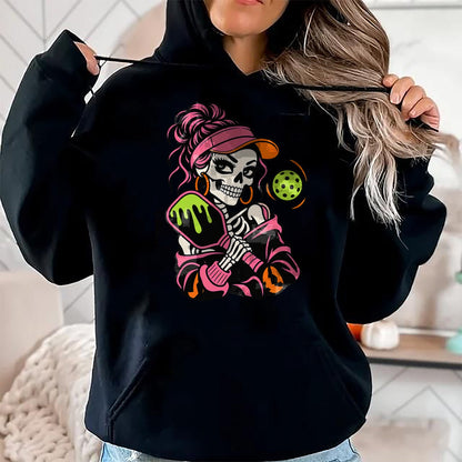 Funny Pickleball Shirt, Pickleball Lover Unisex T-Shirt/Hoodie/Sweatshirt HLT00 - Halloween Pickleball Skeleton Girls Women Halloween T-Shirt