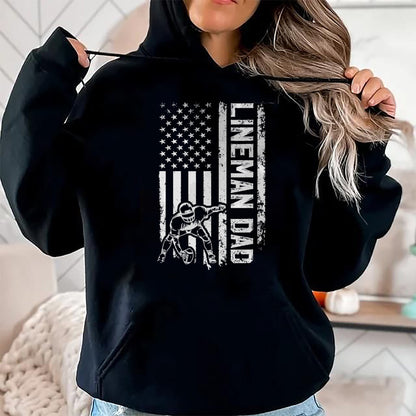 Gift for Dad Shirt, Funny Dad Unisex T-Shirt/Hoodie/Sweatshirt HLT00 – Football Line Dad Of A Football Lineman Father US Flag T-Shirt
