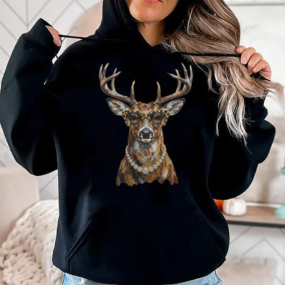 Funny Hunting Shirt, Gift For Hunting Lover Unisex T-Shirt/Hoodie/Sweatshirt HLT00 - Glam Whitetail Deer Wearing Sunglasses Necklace Hunting T-Shirt